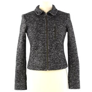 Ann Taylor Loft Tweed Utility Zip Front Jacket Womens XS Marled Wool Coat